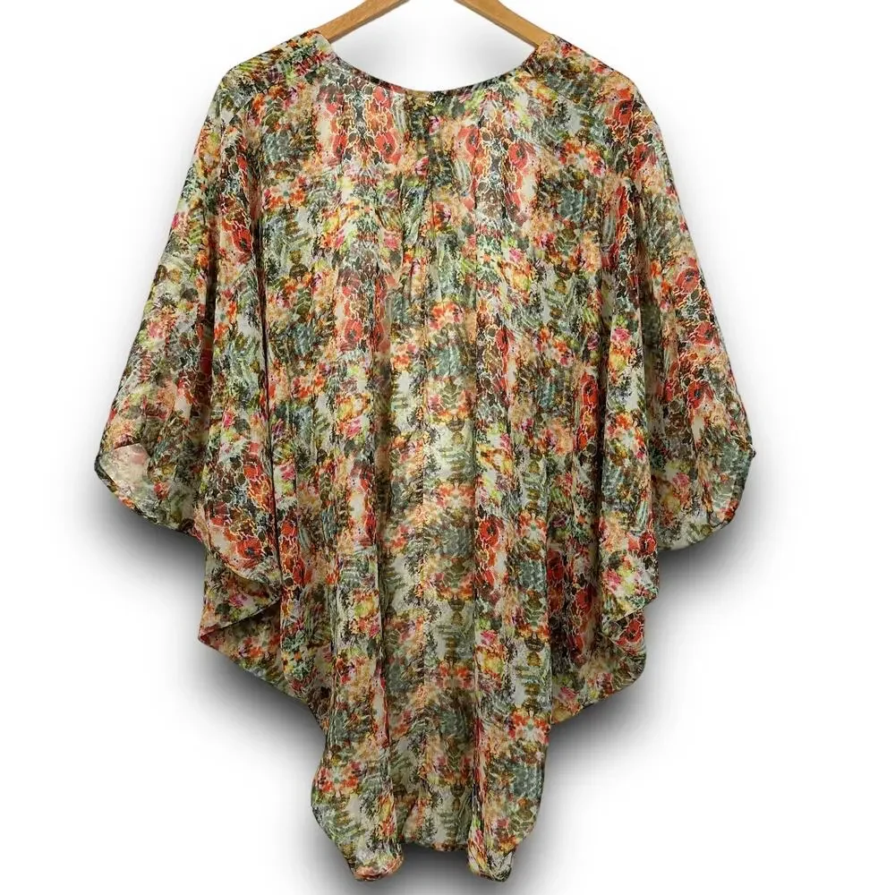 Malai Swimwear Lightweight Kimono Coverup Open Cardigan Abstract Floral Size S/M